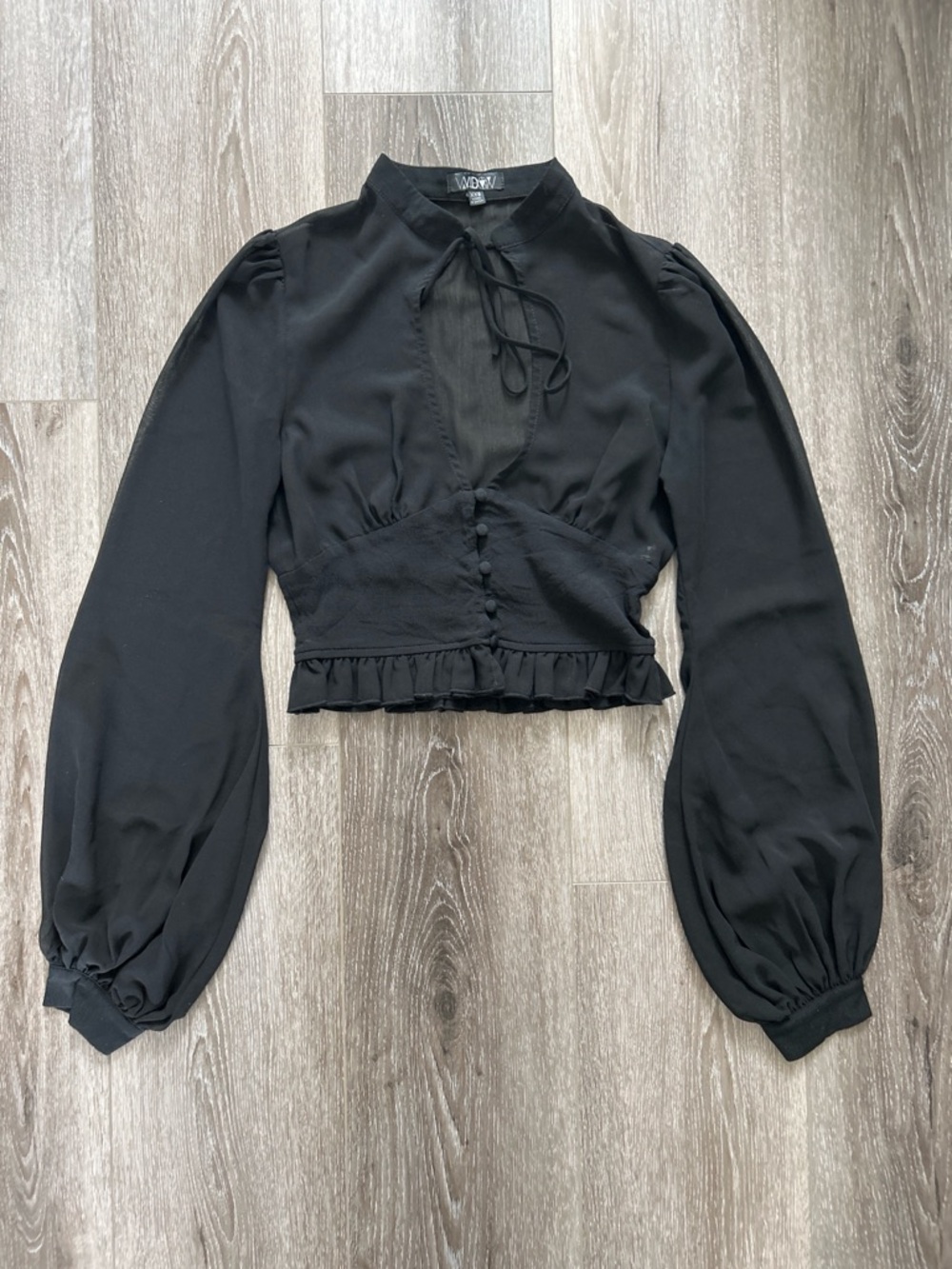 Widow Baby Sheer Tie Blouse Long Sleeve Top Size XXS